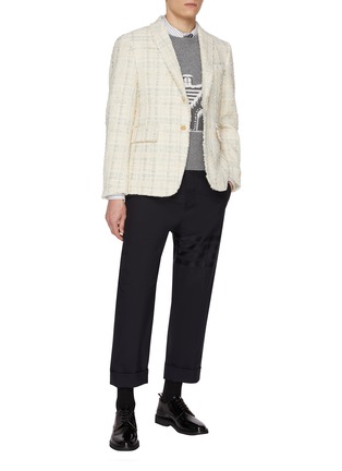 模特儿示范图 - 点击放大 - THOM BROWNE - Frayed Edge Cotton Wool Blend Blazer