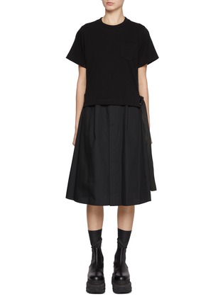 首图 - 点击放大 - SACAI - Hybrid Jersey Cotton Poplin Pleated Dress