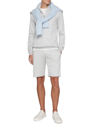 模特儿示范图 - 点击放大 - PAUL & SHARK - Drawstring Fleece Silk Cotton Bermuda Shorts
