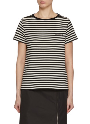 首图 - 点击放大 - MONCLER - Striped Logo Patch Cotton  T-shirt