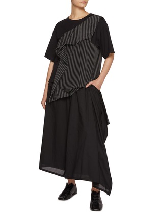 模特儿示范图 - 点击放大 - Y'S - Elastic Waist Striped Draped Pants