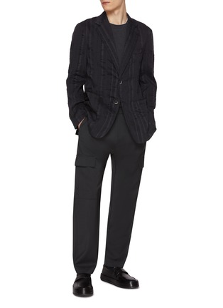 模特儿示范图 - 点击放大 - BARENA - Siroco Notch Lapel Striped Linen Cotton Blazer