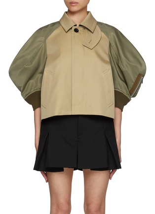 首图 - 点击放大 - SACAI - Two-Tone Cropped Gabardine Blend Jacket