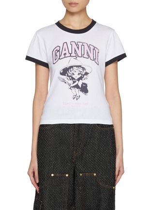 首图 - 点击放大 - GANNI - Graphic Print Cropped Cotton T-Shirt