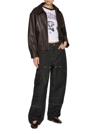 模特儿示范图 - 点击放大 - GANNI - Graphic Print Cropped Cotton T-Shirt