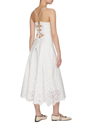 背面 - 点击放大 - SELF-PORTRAIT - Cut-Out Embroidery Half Pleated Cotton Midi Dress