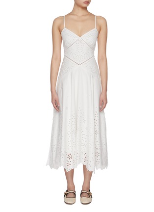 首图 - 点击放大 - SELF-PORTRAIT - Cut-Out Embroidery Half Pleated Cotton Midi Dress