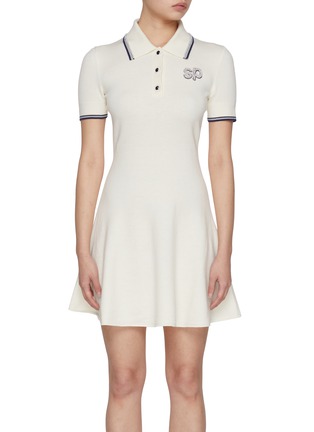 首图 - 点击放大 - SELF-PORTRAIT - Diamanté Embellished Beaded Logo Cotton Wool Cashmere Polo Dress