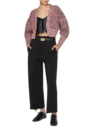 模特儿示范图 - 点击放大 - CFCL - Lattice Knit Cropped Cardigan