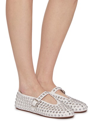 模特儿示范图 - 点击放大 - ALAÏA - Strass Embellished Leather Ballerina Flats