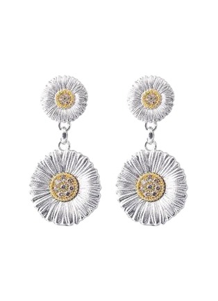 首图 - 点击放大 - BUCCELLATI - Blossoms Fancy Brown Diamonds Rhodium-Plated Gold-Plated Sterling Silver Daisy Earrings