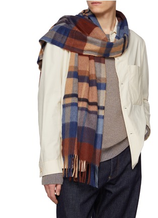 模特儿示范图 - 点击放大 - JOHNSTONS OF ELGIN - Block Check Cashmere Scarf
