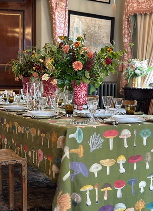 细节 –点击放大 - SUMMERILL & BISHOP - X John Derian Fungi Linen Tablecloth — Green