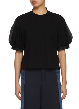 首图 - 点击放大 - SACAI - Puff Sleeve Hybrid Cotton  T-shirt