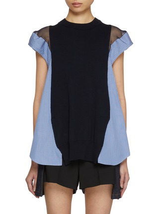 首图 - 点击放大 - SACAI - Poplin X Hybrid Sheer Shoulder Top