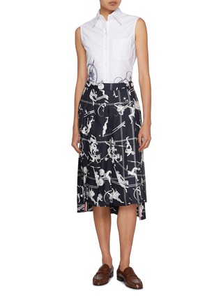 模特儿示范图 - 点击放大 - THOM BROWNE - Olympic Constellation Printed Silk Pleated Skirt