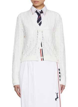首图 - 点击放大 - THOM BROWNE - Cotton Silk Cable Knit V-Neck Cardigan
