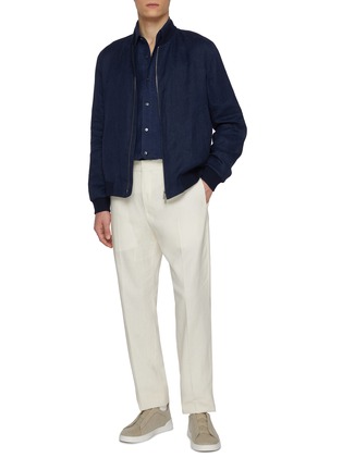模特儿示范图 - 点击放大 - ZEGNA - Stand Collar Linen Bomber Jacket