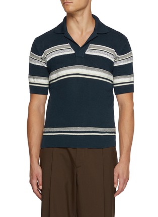 首图 - 点击放大 - ZEGNA - Open Collar Striped Knit Polo Shirt