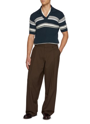 模特儿示范图 - 点击放大 - ZEGNA - Open Collar Striped Knit Polo Shirt