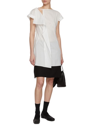 模特儿示范图 - 点击放大 - Y'S - Draped Front Cap Sleeve Cotton Top