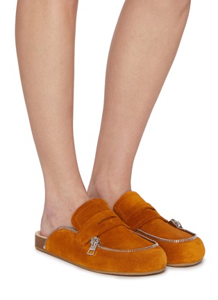 模特儿示范图 - 点击放大 - JW ANDERSON - Biker Suede Loafer Mules