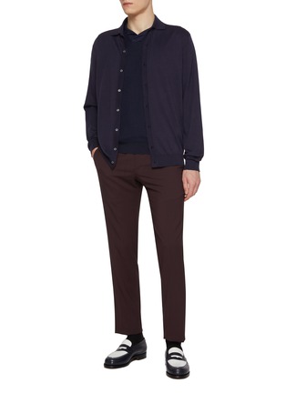 模特儿示范图 - 点击放大 - PIACENZA 1733 - Two Tone Stitch Silk Cotton Sailor Polo Shirt