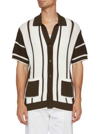 首图 - 点击放大 - FRESCOBOL CARIOCA - Crochet Stripe Cotton Cardigan Shirt