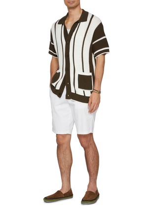 模特儿示范图 - 点击放大 - FRESCOBOL CARIOCA - Crochet Stripe Cotton Cardigan Shirt