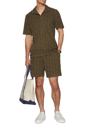 模特儿示范图 - 点击放大 - FRESCOBOL CARIOCA - Drawstring Jacquard Cotton Terry Shorts