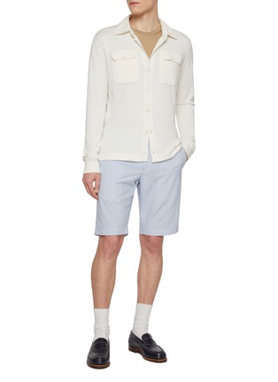 模特儿示范图 - 点击放大 - PT TORINO - Striped Cotton Bermuda Shorts