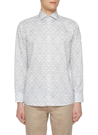 首图 - 点击放大 - ETON - Floral Wide Spread Collar Slim Cotton Linen Shirt