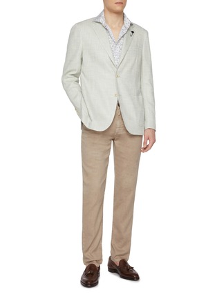 模特儿示范图 - 点击放大 - ETON - Floral Wide Spread Collar Slim Cotton Linen Shirt