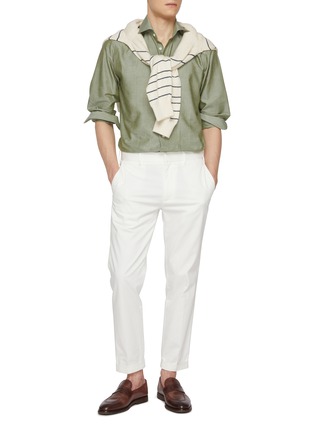 模特儿示范图 - 点击放大 - ETON - Cutaway Collar Slim Cotton Linen Silk Shirt