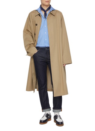 模特儿示范图 - 点击放大 - ETON - Striped Cutaway Collar Slim Cotton Silk Shirt