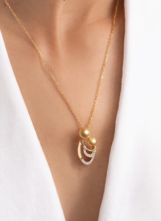 细节 - 点击放大 - JEWELMER - Mother and Child 18K Yellow Gold Pearl Diamond Pendant Necklace
