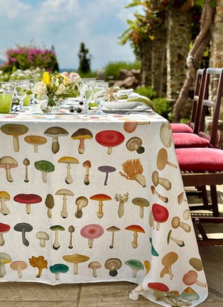 细节 –点击放大 - SUMMERILL & BISHOP - X John Derian Fungi Mushroom Linen Tablecloth — White