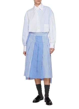 模特儿示范图 - 点击放大 - THOM BROWNE - FunMix Micro University Striped Poplin Shirt