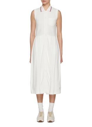 首图 - 点击放大 - THOM BROWNE - Sleeveless Pleated Cotton Waffle Knit Polo Dress