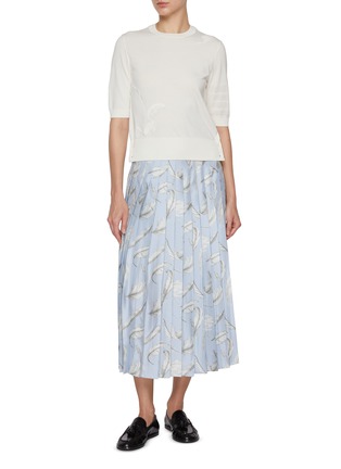 模特儿示范图 - 点击放大 - THOM BROWNE - Feather Intarsia Pointelle Bar Cotton T-Shirt