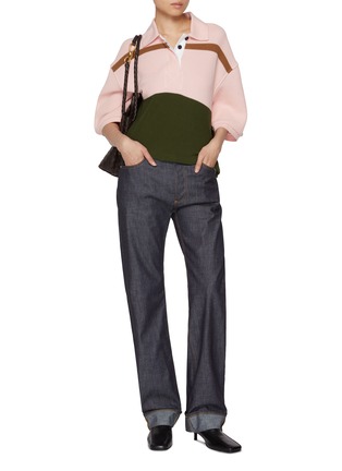 模特儿示范图 - 点击放大 - BOTTEGA VENETA - Slouchy Striped Cotton Polo Shirt
