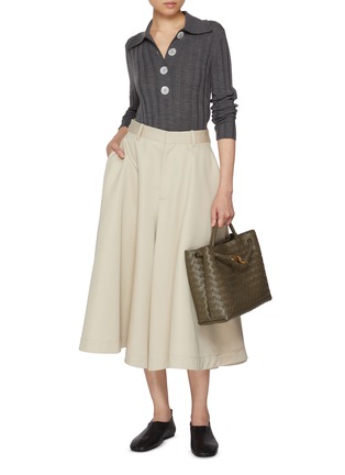 模特儿示范图 - 点击放大 - BOTTEGA VENETA - Flared Cotton Silk Midi Skirt