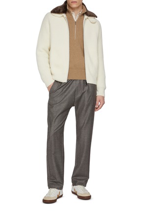 模特儿示范图 - 点击放大 - PAUL & SHARK - Shearling Collar Knitted Wool Blend Jacket