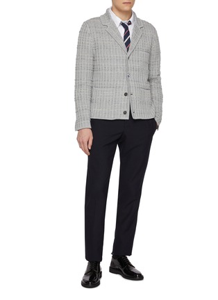 模特儿示范图 - 点击放大 - THOM BROWNE - Cotton Linen Cashmere Waffle Knit Cardigan