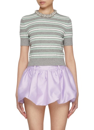 首图 - 点击放大 - SELF-PORTRAIT - Embellished Striped Wool Cotton Cashmere Knit Top