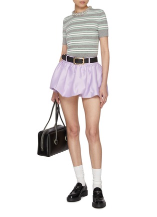 模特儿示范图 - 点击放大 - SELF-PORTRAIT - Embellished Striped Wool Cotton Cashmere Knit Top