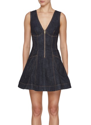 首图 - 点击放大 - SELF-PORTRAIT - Dark Wash Denim V-neck Dress