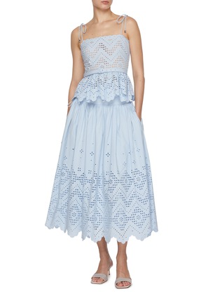 模特儿示范图 - 点击放大 - SELF-PORTRAIT - Broderie Anglaise Cotton Midi Skirt