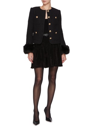 模特儿示范图 - 点击放大 - SELF-PORTRAIT - Faux Fur Cuff Embellished Bouclé Jacket