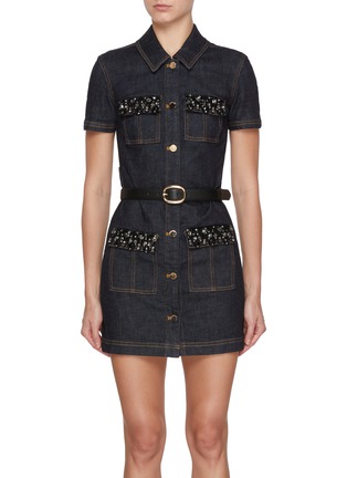 首图 - 点击放大 - SELF-PORTRAIT - Crystal Trim Denim Mini Dress